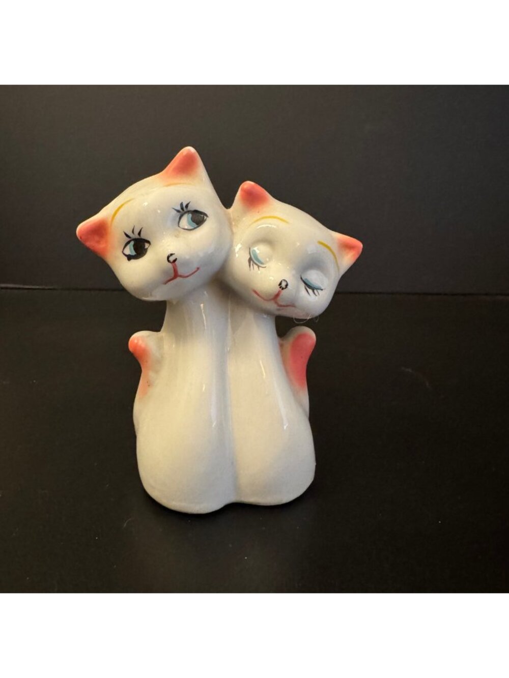 Vintage Siamese Cat Ceramic Bud Vase Pink & White Mid-Century Modern 4" Japan